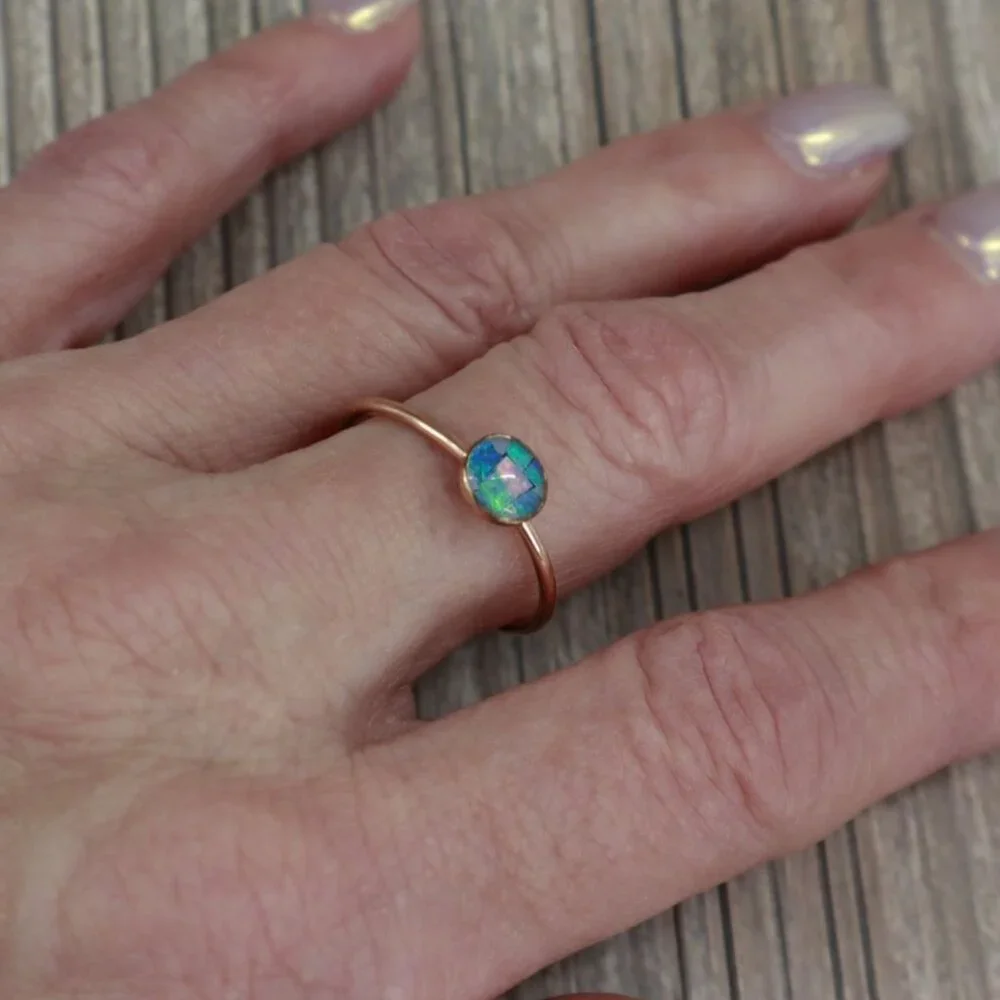 Mosaic Opal Ring 9 Gold Modern Minimalist Elegant Timeless Dainty Boho‎ NWT